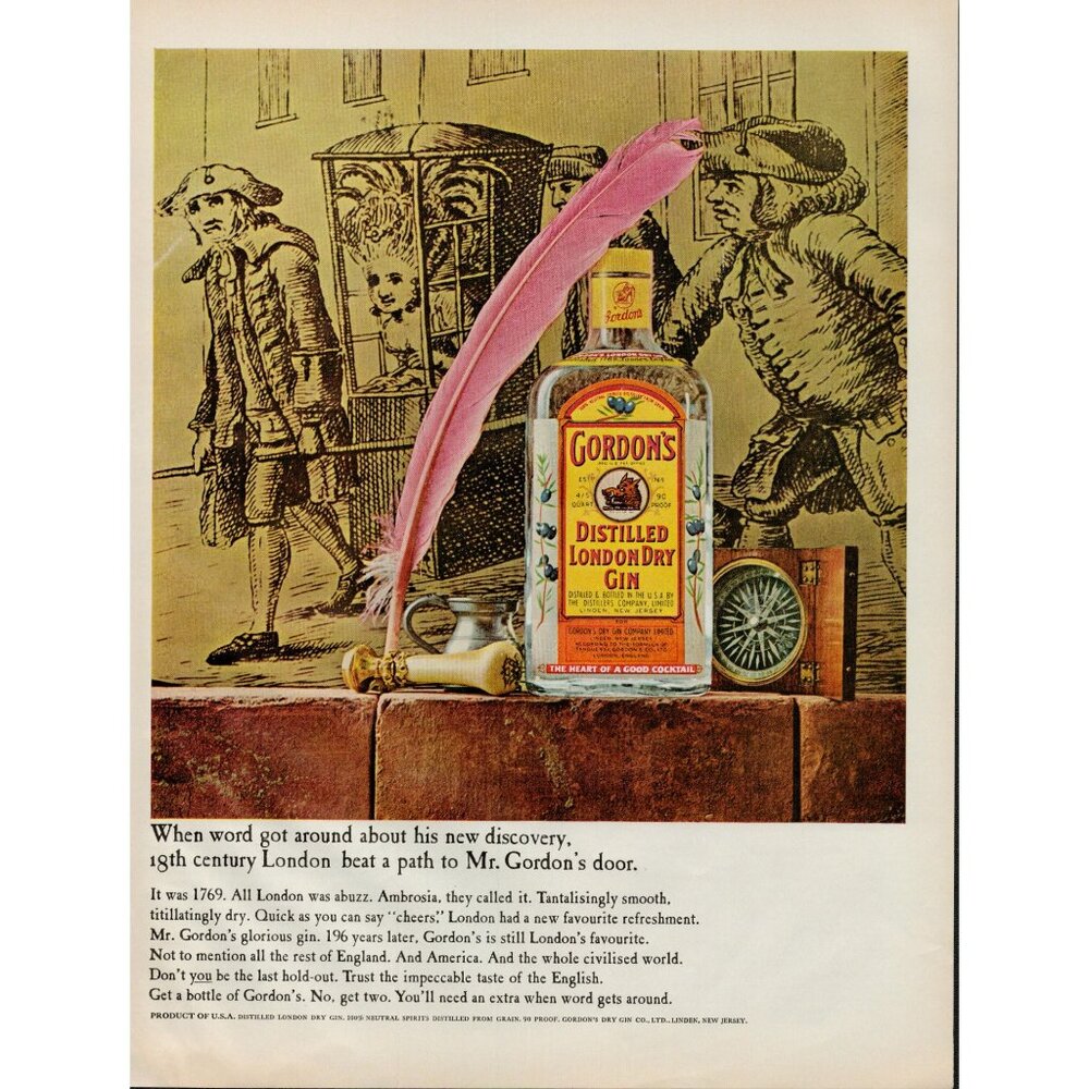 1965 Gordon's Distilled London Dry Gin Vintage Print Ad (L17)